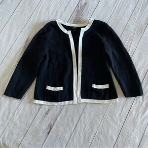 Talbots Open Front Cardigan Sweater Women’s M Black with White Trim Pima Cotton